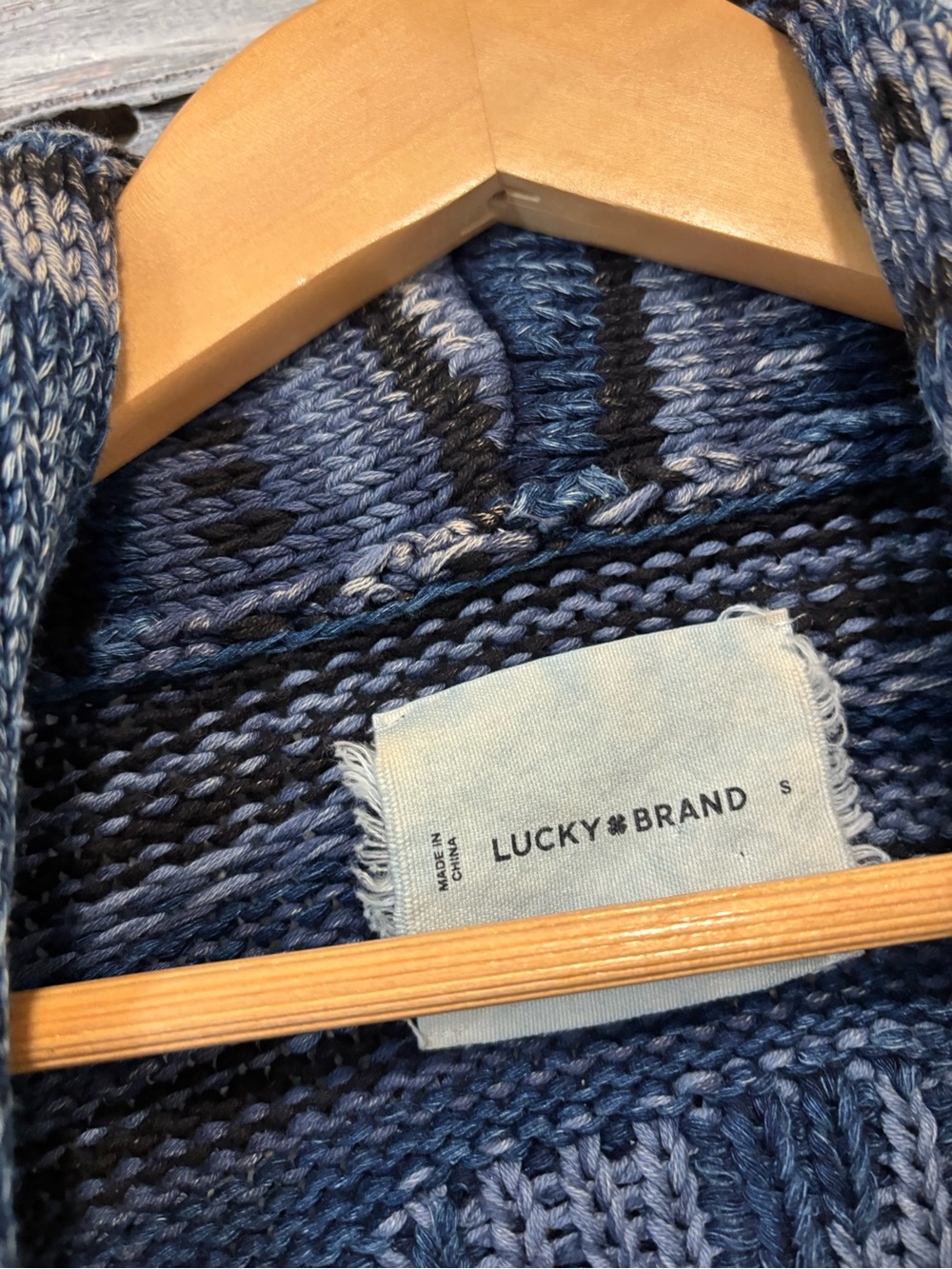 Lucky Brand Men's Southwestern Aztec Shawl Blue Patterned Knit Cardigan Sweater - Picture 7 of 10